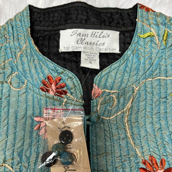 SAM HILU'S CLASSICS REVERSIBLE QUILTED JACKET FLORAL SEA GREEN / BLACK - Picture 9 of 9